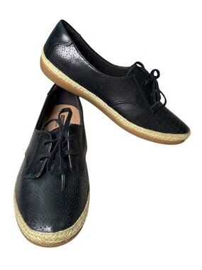 Collection by Clarks Black Lace-Up Shoes Women's 7.5 Wide Soft Cushion Rope Trim